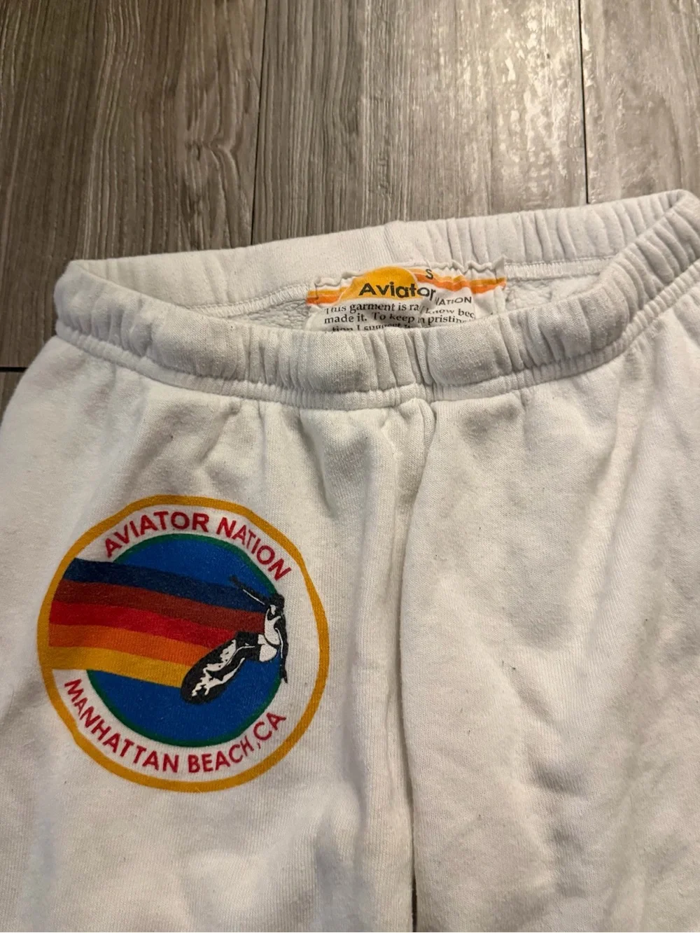 S Aviator Nation White Rainbow Logo Sweatpants